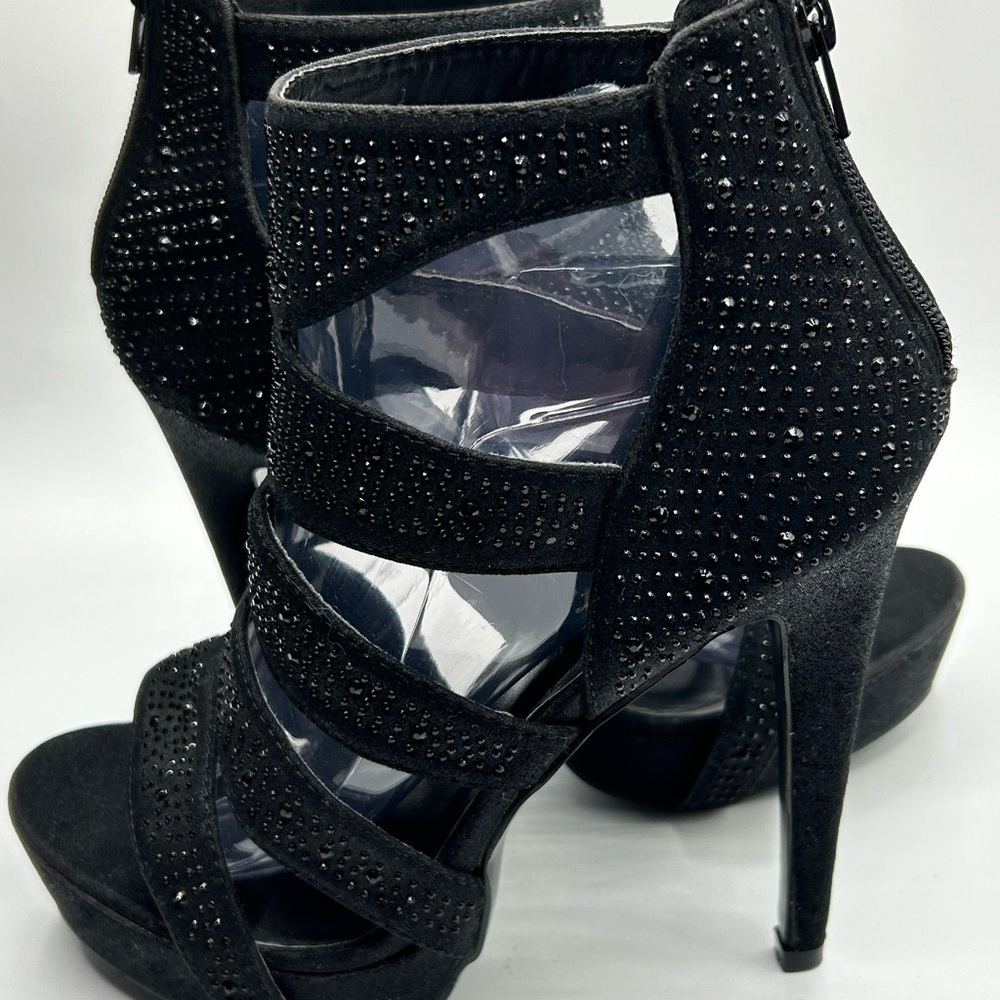 Women’s Olivia Miller Black Rhinestone Open Toe Back Zipper Sandals Size 8 1/2 - Picture 7 of 14